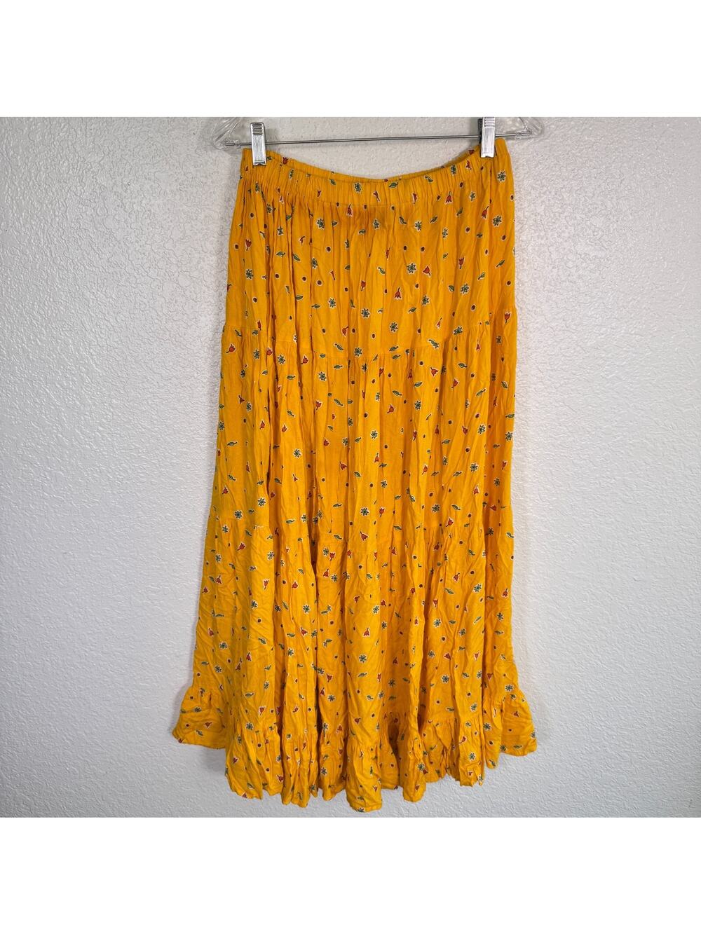 Lucia Lukken Broomskirt Skirt Women Large Floral Boho Vintage 90s Cottage Yellow